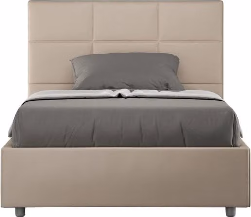 Letto imbottito Matrimoniale francese 140x200 cm Mika - Similpelle,Senza rete,Tortora