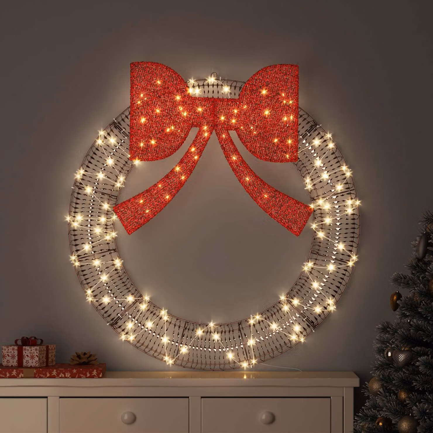 Ghirlanda natalizia vidaXL con 150 LED bianco caldo, con telecomando e funzione collegabile, L 120 x P 120 x H 10 cm