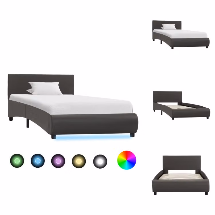vidaXL Struttura letto con LED in Pelle finta grigia 90×200 cm - Letti e strutture letto