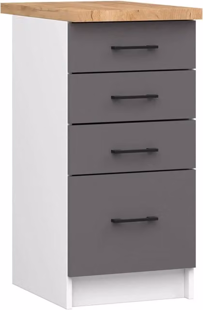 Mobile cucina modulare AKORD OLIWIA con piano di lavoro e 4 cassetti, Bianco e Grigio Grafite, L: 40 cm, P: 46 cm, H: 85 cm