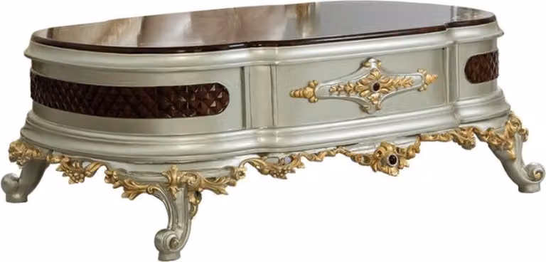 Casa Padrino tavolino barocco marrone scuro / argento / oro 132 x 95 x h. 50 cm - Magnifico tavolo da salotto in legno massiccio - Mobili barocchi