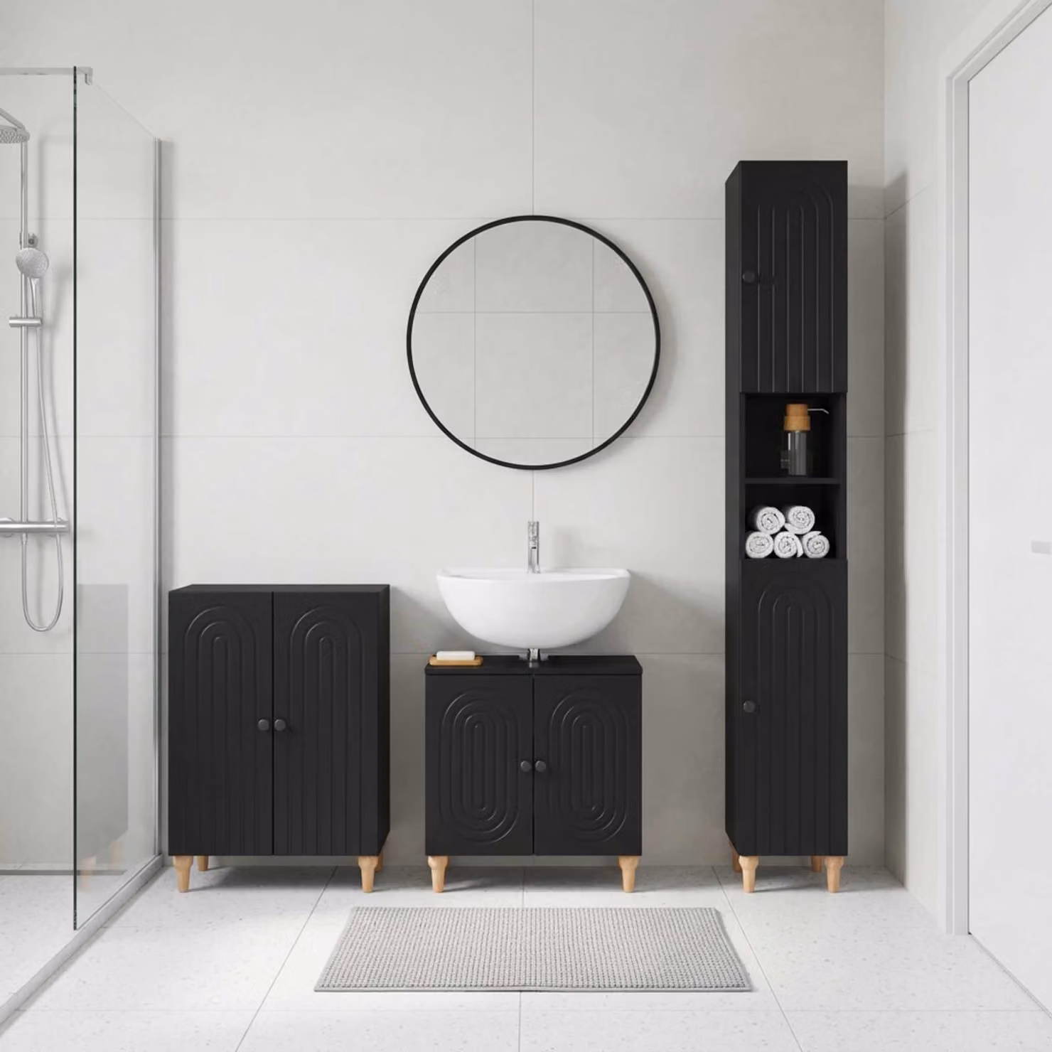Set di mobili da bagno moderno vidaXL ALKMAAR in 3 pezzi, colore nero opaco