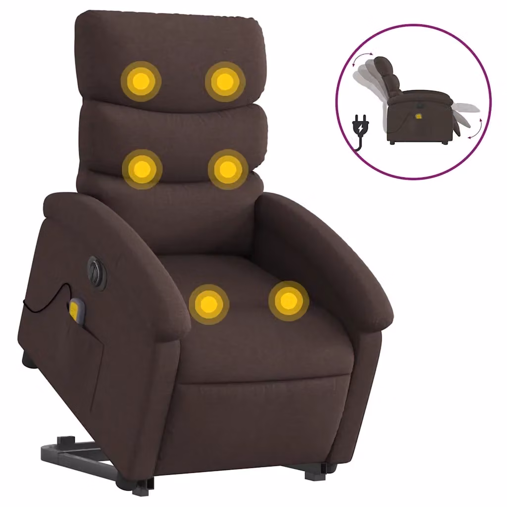vidaXL Poltrona Alzapersona Elettrica con Massaggio in Tessuto Marrone – 2