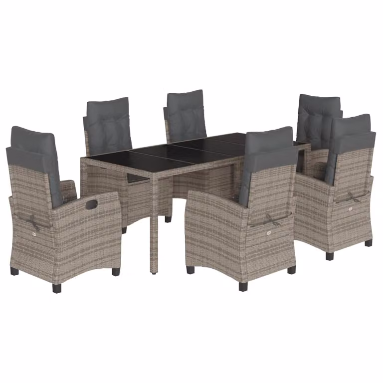 Set da Pranzo da Giardino 7 pz con Cuscini in Polyrattan Grigio