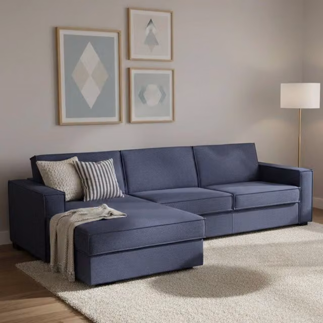 Divano Letto Albenga Talamo Italia con Penisola Sfoderabile Blu L/P/H: 260 x 95 x 90 cm