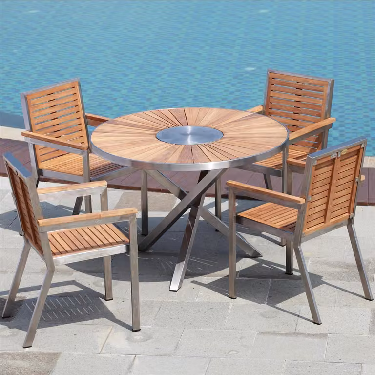 4 Stühle Dosazzo + Tisch Alserio 80 cm Edelstahl