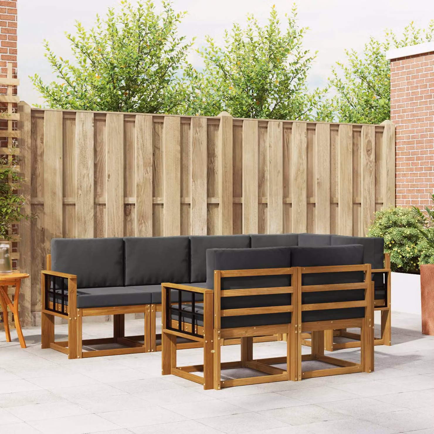 vidaXL Set di divani da esterno 7 pz in legno di acacia con cuscini, Beige e Antracite
