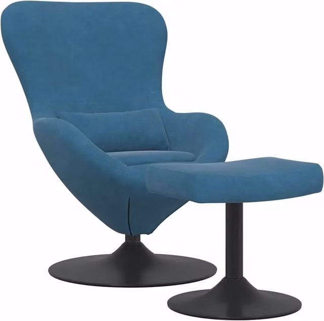 Poltrona | Sedia Egg con Pouf with Footstool Blu Velluto