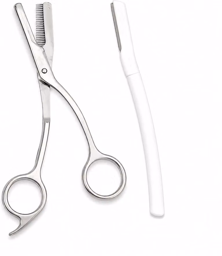 Forbici per sopracciglia con pettine integrato, 2-in-1, in acciaio inossidabile, con pettine di protezione da 5 mm, per una rifinitura precisa