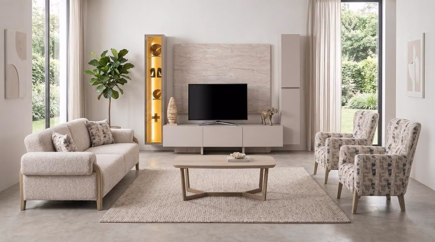 Set elegante per soggiorno: parete TV, tavolino