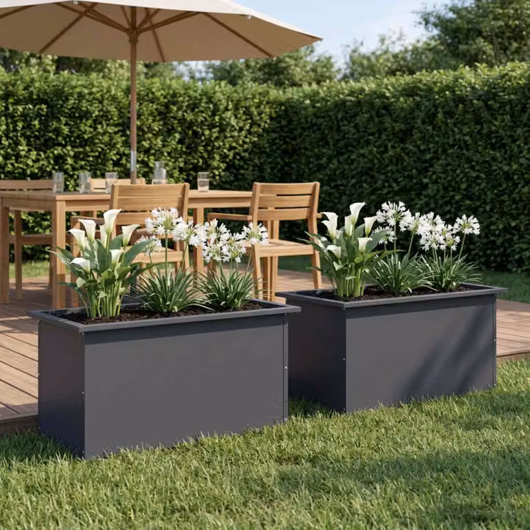 Set di 2 fioriere da giardino con LED vidaXL in acciaio, colore antracite, L: 80 cm, P: 40 cm, H: 40 cm