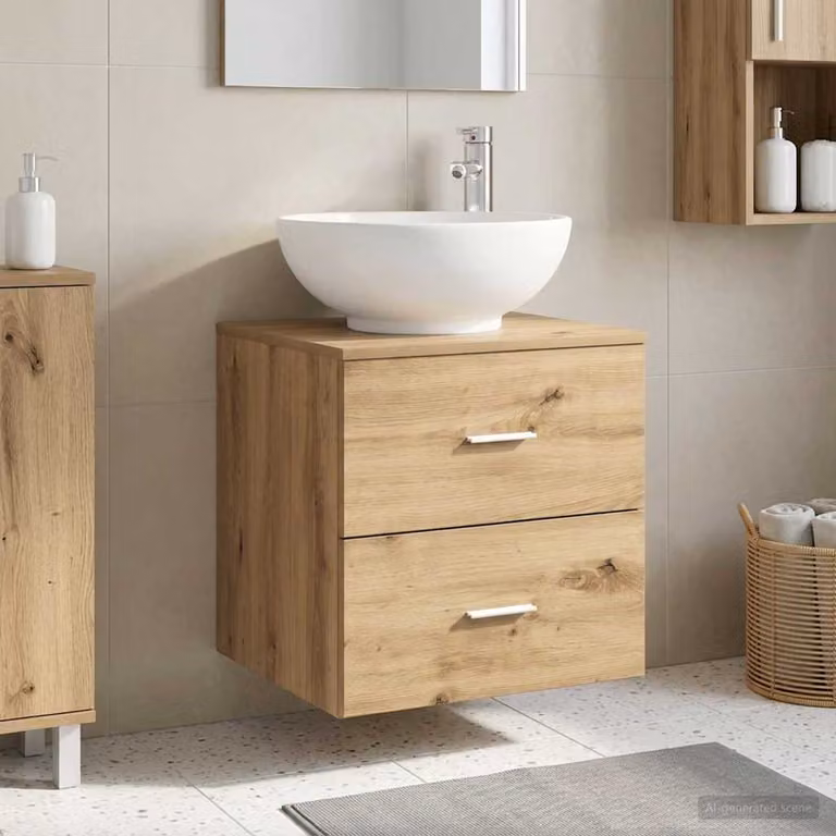 Mobile Lavabo da Parete Moderno vidaXL in Legno Marrone con Cassetti e Ante