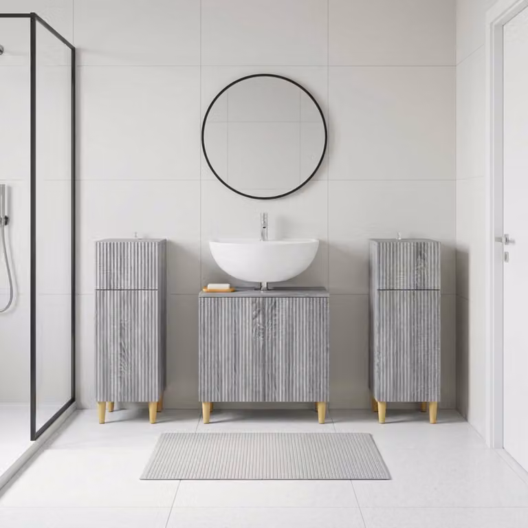 Set di mobili da bagno vidaXL ARNHEM in 3 pezzi, colore grigio, design minimalista in legno