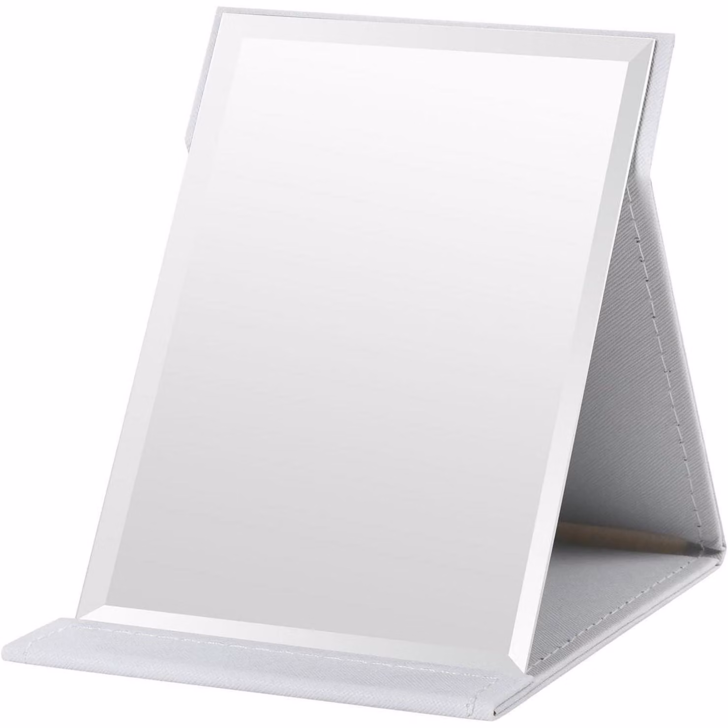 Specchio da trucco pieghevole, portatile, con vetro HD, rivestito in (PU), colore bianco, dimensioni 12,5 x 17 cm