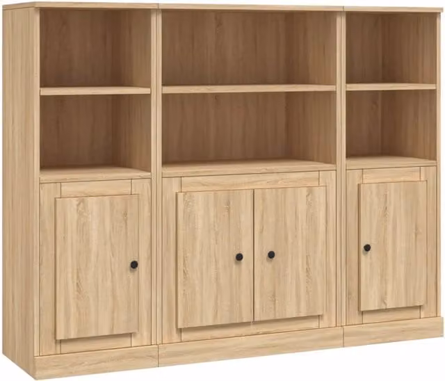 Set di 3 mobili contenitori moderni in legno ingegnerizzato per cucina e soggiorno, colore marrone