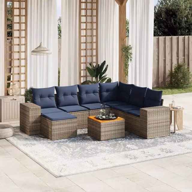Set Divani da Giardino 8 pz con Cuscini Grigio in Polyrattan 3225564