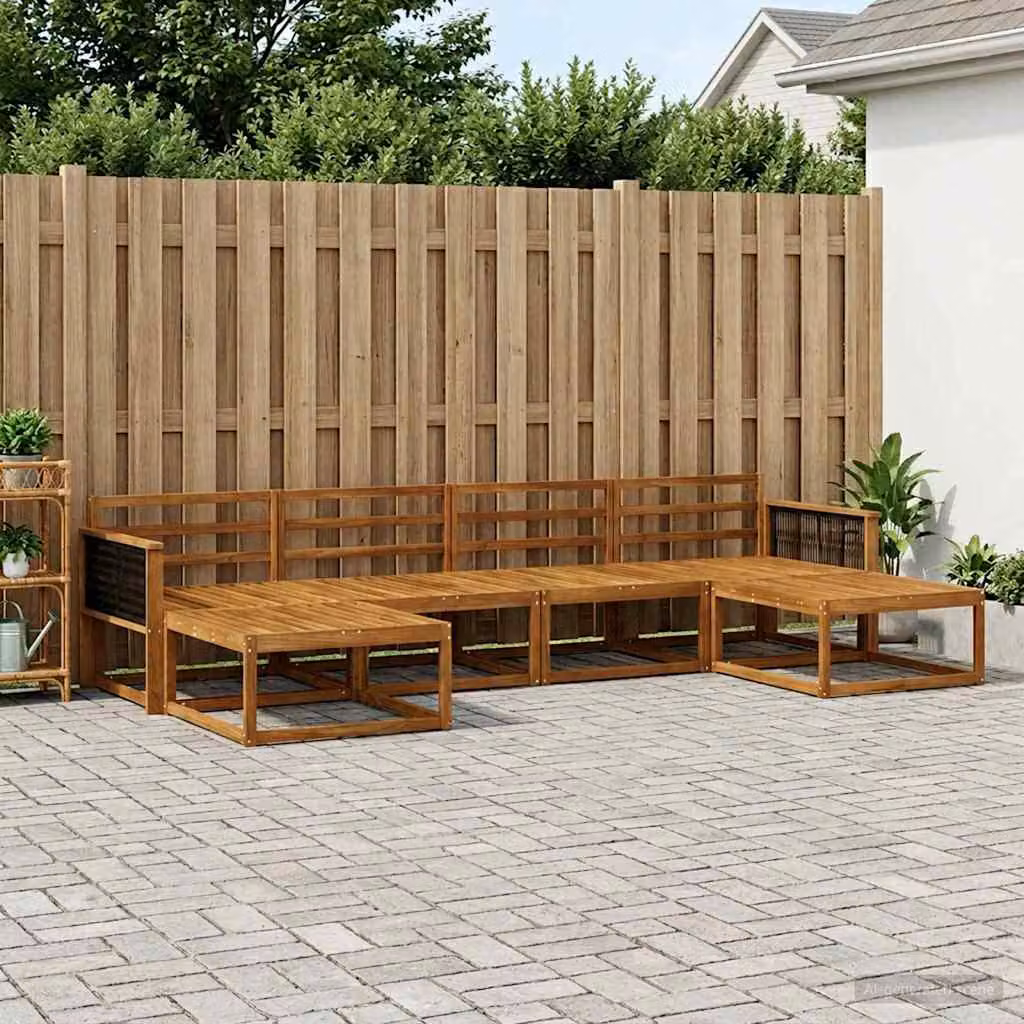 vidaXL Set di divani da esterno a L composto da 6 pezzi in legno di acacia massello e colore marrone con cuscini inclusi