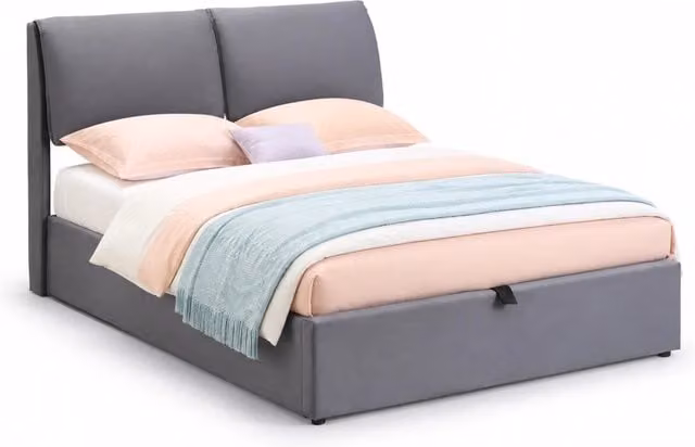 Letto matrimoniale 140x200 cm in velluto grigio con contenitore idraulico e 3 cassetti