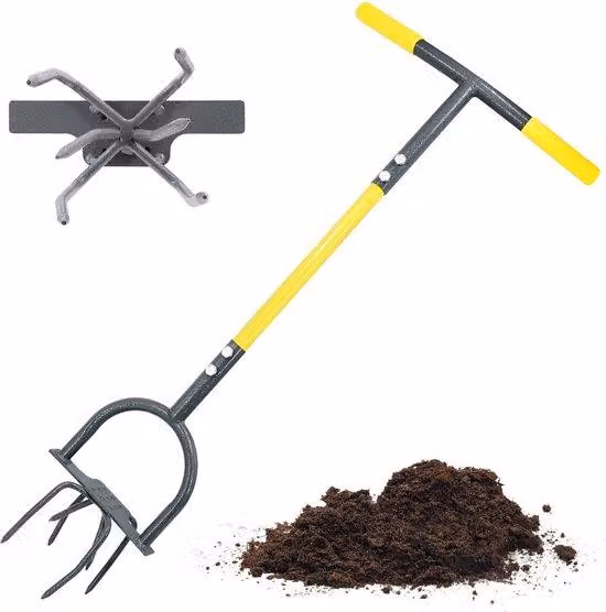 Forcella da giardino ergonomica Unyqoos® con base antiscivolo, manico robusto e punte affilate – acciaio rivestito a polvere, ideale per fioriere e aiuole rialzate