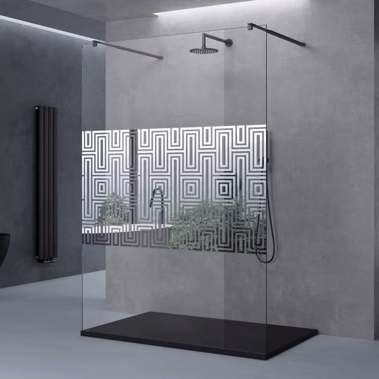 doporro Box Doccia Walk-In 140x200cm, Parete Doccia Anticalcare in Vetro in Labirinto 10mm con Braccio Sostegno Telescopico in Acciaio MMBR3 Nero