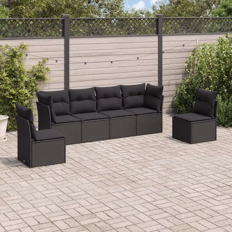 vidaXL Set Divano da Giardino a L 6 pz con Cuscini Nero in Polyrattan e Metallo