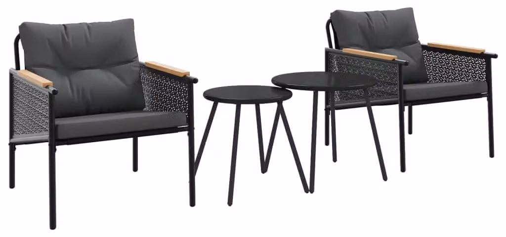 Set di 4 sedie da esterno in acciaio nero, con tessuto resistente alle intemperie
