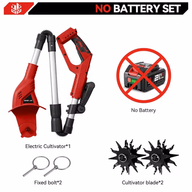 Fresatrice elettrica da giardino - Coltivatore a batteria - 1600 W - Motore brushless - Pieghevole - Compatibile con batterie da 18 V - Batteria non inclusa