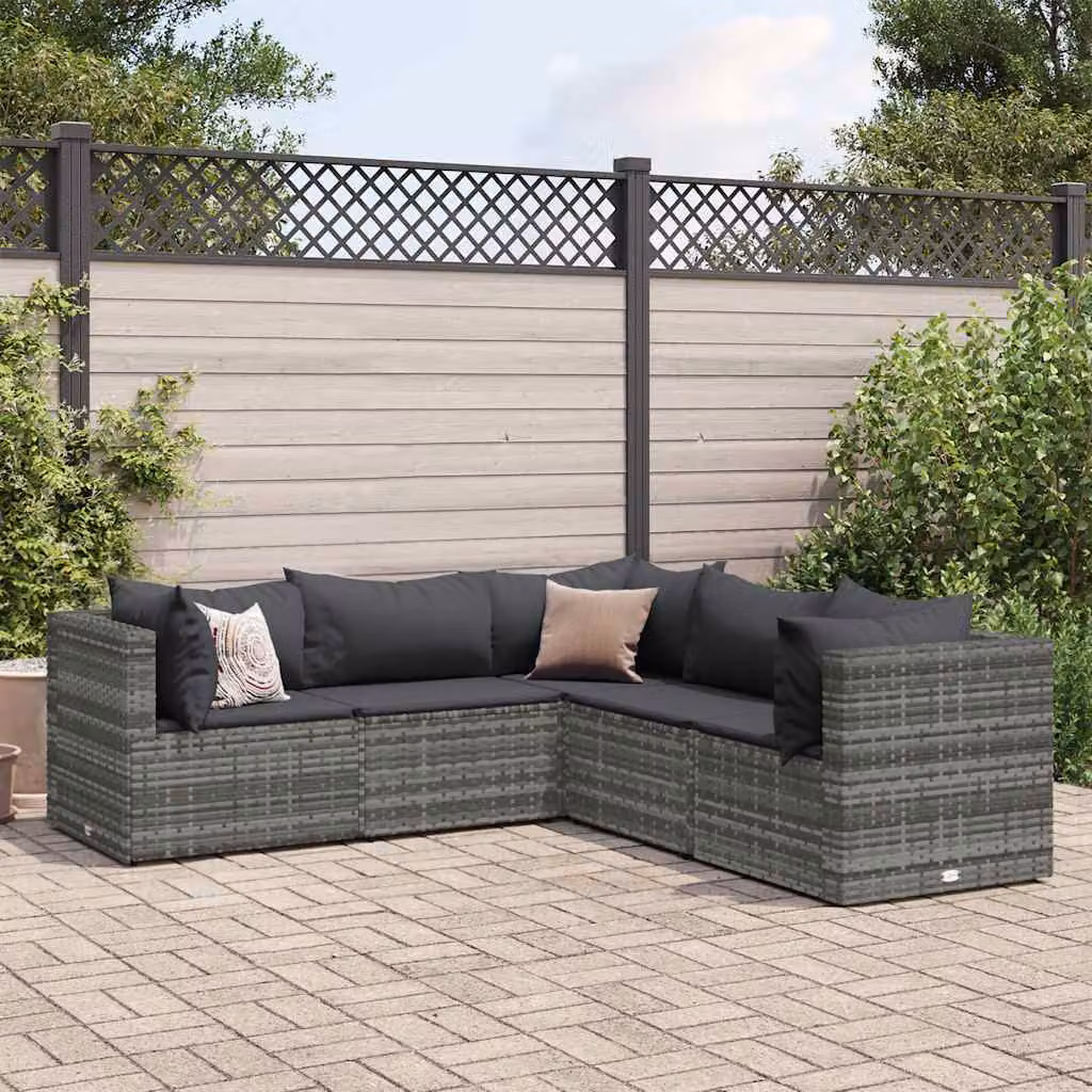 vidaXL Set Divani da Giardino a L 5 pz con Cuscini in Polyrattan Grigio Antracite e Struttura in Acciaio – 1
