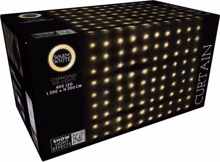 Illuminazione per albero di Natale, da interno/esterno, tenda luminosa con 400 LED, colore bianco caldo, dimensioni 200x200 cm, con telecomando