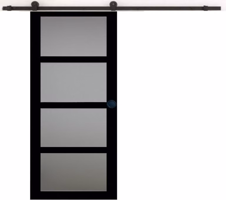 Porta scorrevole Telia nera con vetro H204 x L73 cm, binario con rotelle, gusci neri Gd Menuserie