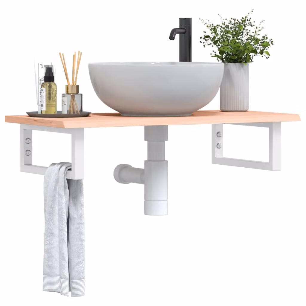 vidaXL Ripiano a Parete per Lavabo in Rovere e Metallo, Bianco e Marrone