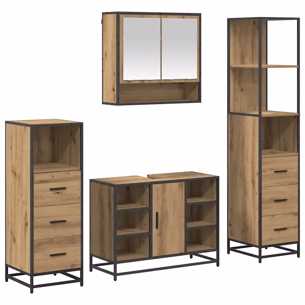Set di mobili da bagno moderno vidaXL in 4 pezzi color rovere con specchio e ante a battente – 2