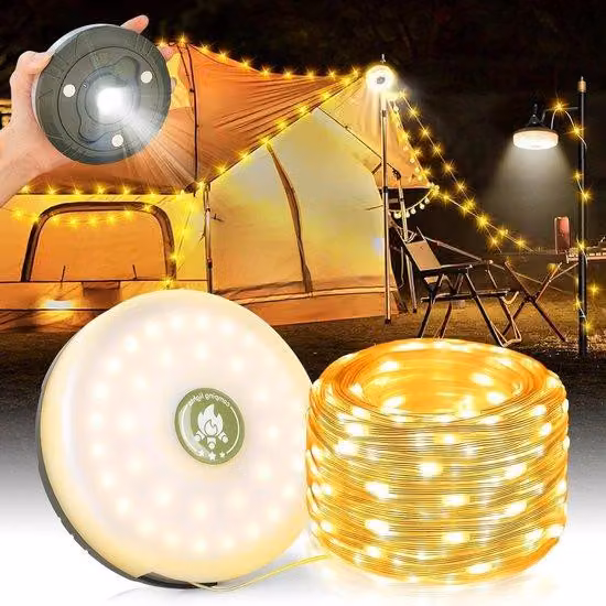 Lampada LED portatile ricaricabile da 10 m per il campeggio - Impermeabile, dimmerabile, luce LED per diverse occasioni (calda)