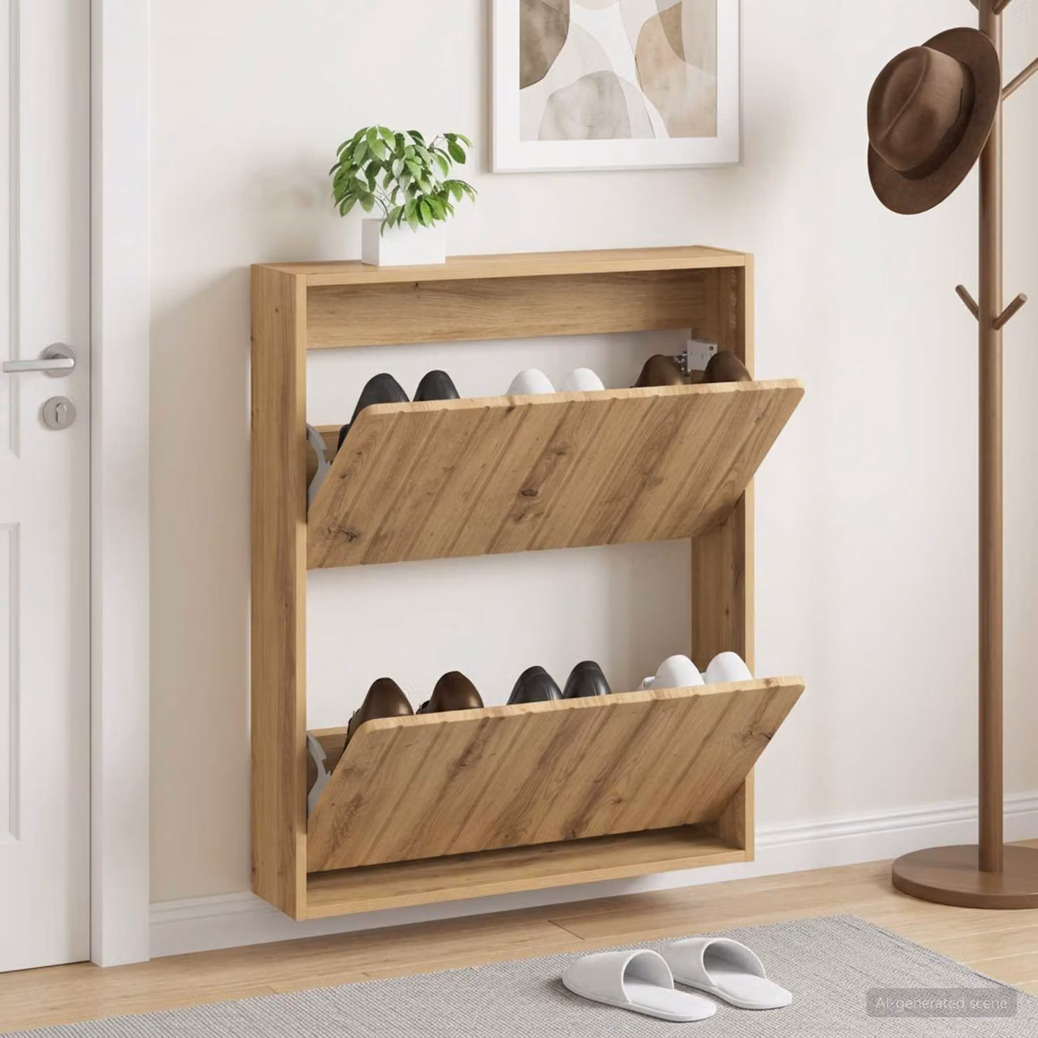 Mobiletto per scarpe da muro vidaXL ZWOLLE in legno rovere marrone L 71 cm, P 17 cm, H 86 cm
