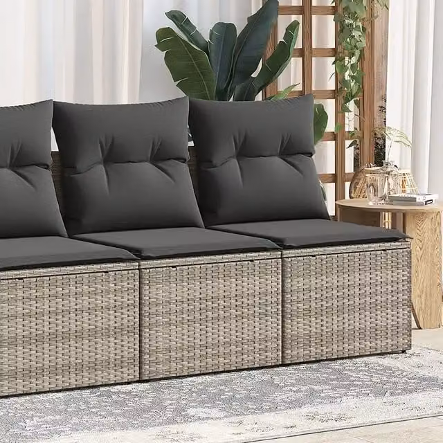 Divano da giardino a 2 posti vidaXL in rattan con cuscini grigi e struttura in acciaio verniciato a polvere