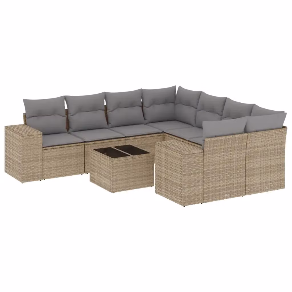 Set Divano da Giardino Moderno VIDAXL in Polyrattan con Cuscini Beige 9 pz – 2
