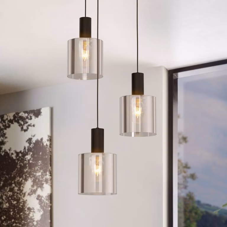 EGLO Lampada a sospensione in vetro Gorosiba, dimmerabile, Nero, Soggiorno / Sala da pranzo, Vetro, Lampada a sospensione