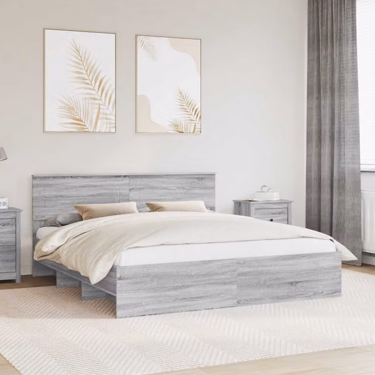 Struttura del letto con testiera vidaXL in legno Grigio Sonoma, L/P/H: 200 x 200 x 90 cm