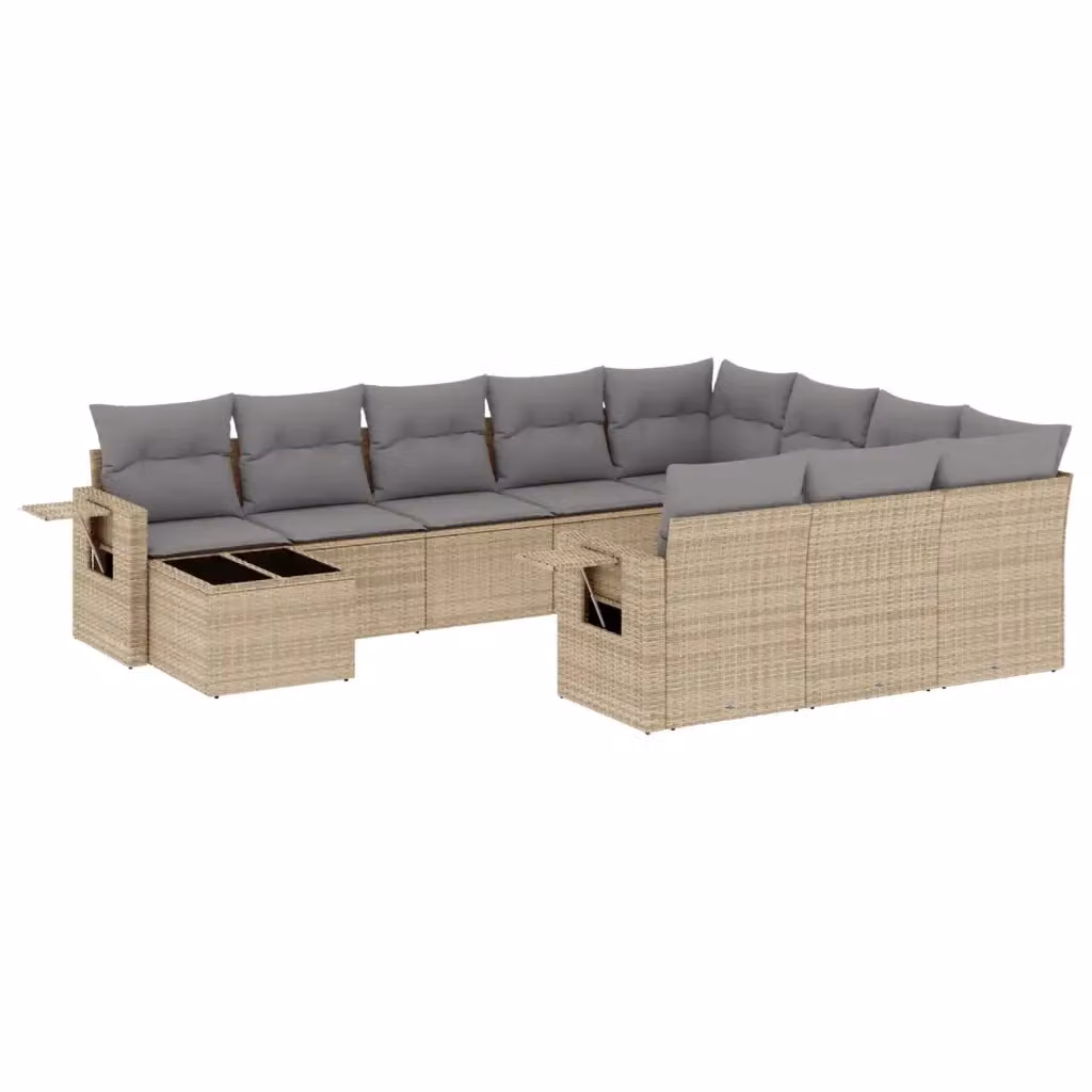 Set di Divani da Giardino VIDAXL in Polyrattan con Cuscini Beige, 11 Pezzi, Design Moderno a L – 2