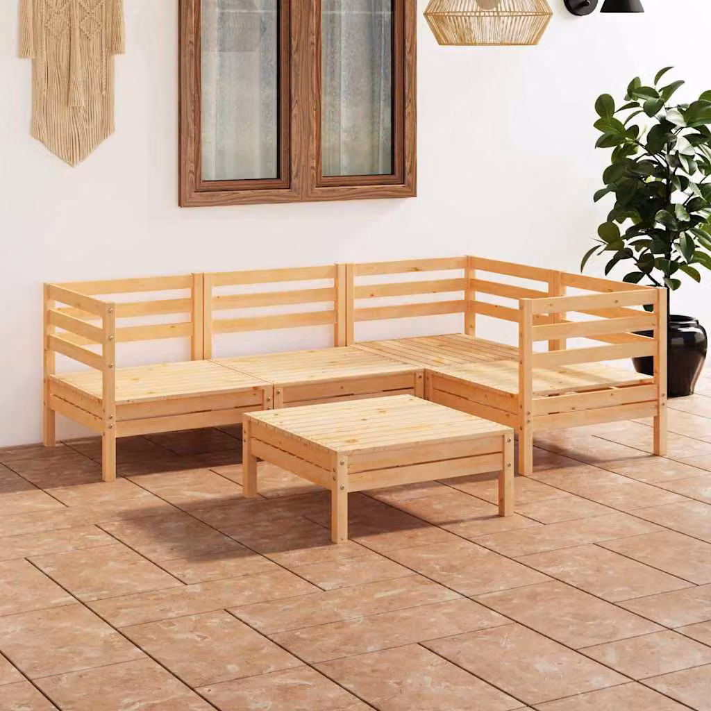 Set Salotto da Giardino vidaXL 5 pz in Legno di Pino Marrone con Forma a L e Ottoman