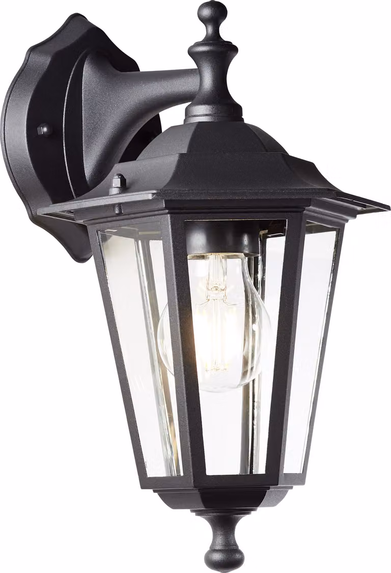 BRILLIANT lampada da esterno nera CARLEEN | lampada da parete a sospensione | dimmerabile con lampadina compatibile | 1 attacco E27 max. 60 Watt | metallo/vetro | IP44