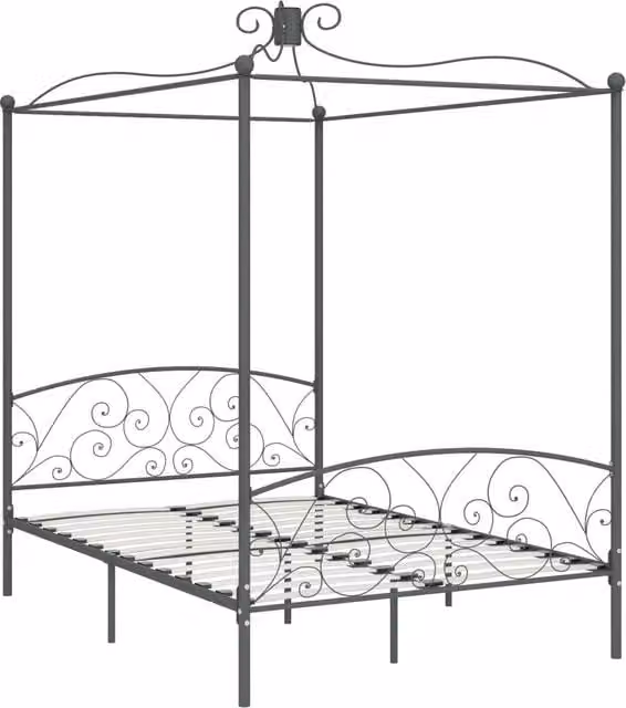 Letto matrimoniale | Letto per adulti | Letto a Baldacchino Grigio in Metallo 140x200 cm