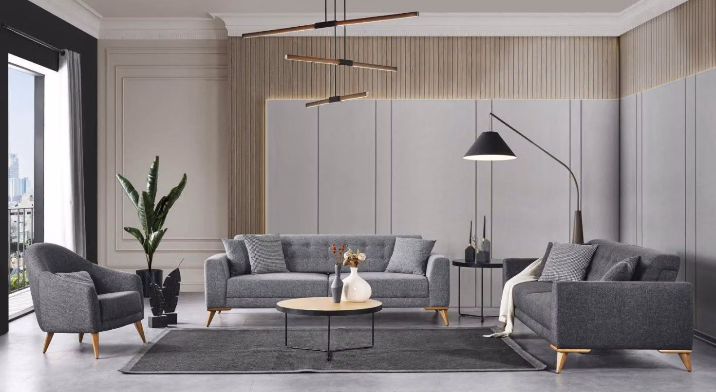 Stilvoll Wohnzimmer set 3tlg. Luxus Möbel Grau Modern Design 3+1 Sofa