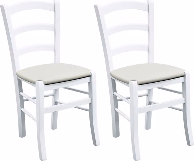 Set di 2 sedie da cucina in legno di faggio bianco con seduta imbottita beige Mobili 2G