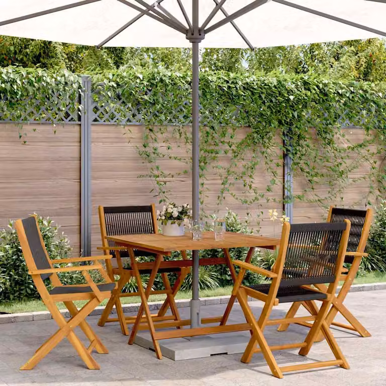 Set da pranzo da giardino moderno vidaXL in legno di acacia oliato e polipropilene, 5 pezzi, Nero e Marrone