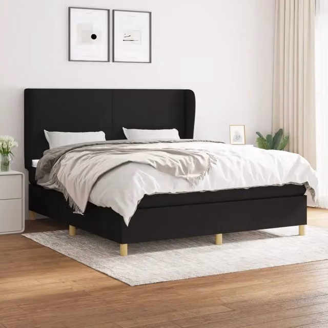 Letto Ibrido vidaXL con Giroletto a Molle e Materasso in Tessuto Nero e Bianco L/P: 160 x 200 cm – 1