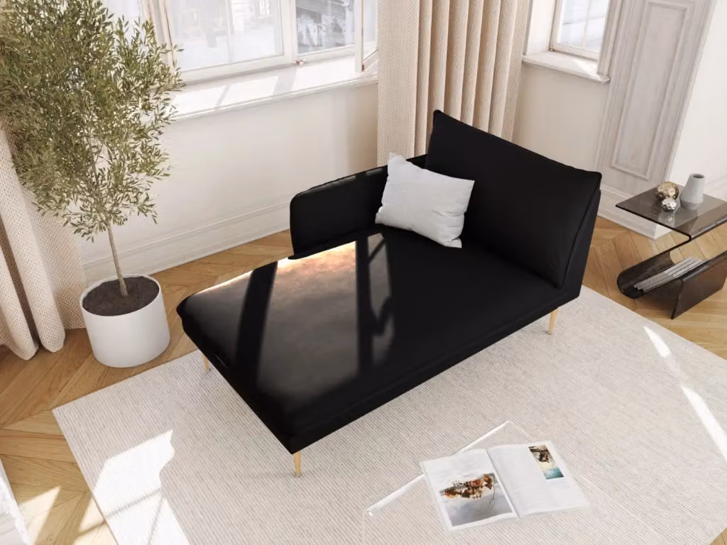 Chaise longue sinistra Vienna di Cosmopolitan Design in velluto nero L/P/H: 130 x 95 x 95 cm – 2