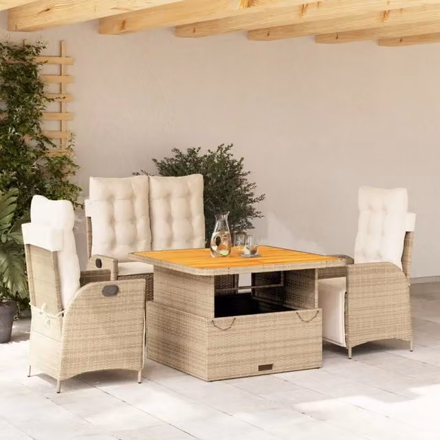 Set da pranzo da giardino moderno vidaXL in legno di acacia oliato con 4 sedie, colori beige, marrone e bianco – 1
