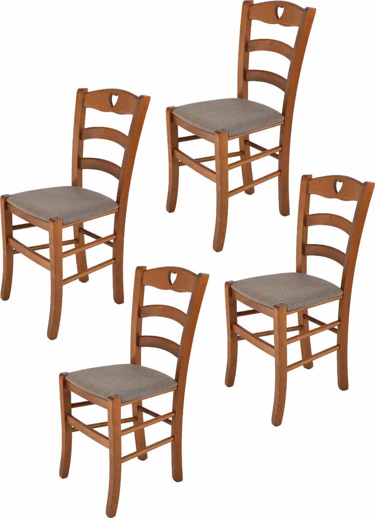 t m c s Tommychairs - Set di 4 sedie CUORE per cucina e sala da pranzo, struttura robusta in legno di faggio laccato nel colore noce chiaro e sedile imbottito rivestito in tessuto nel colore marrone fulvo