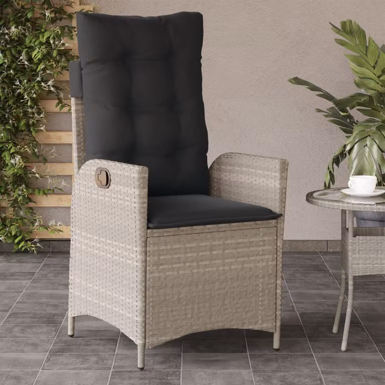 Sedia reclinabile da giardino vidaXL in rattan e metallo con cuscini, colore grigio antracite